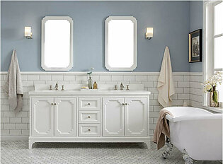 Queen 72" Double Bathroom Vanity in Pure White with Quartz Top, Faucet(s)