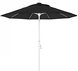 Sun Master Series 9' Patio Umbrella with Matted White Aluminum Pole Fiberglass Ribs Collar Tilt Crank Lift and Sunbrella 1A Black Fabric