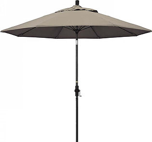 Sun Master Series 9' Patio Umbrella with Matted Black Aluminum Pole Fiberglass Ribs Collar Tilt Crank Lift and Sunbrella 1A Taupe Fabric