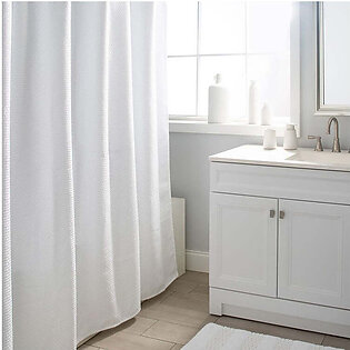 Cardiff White Shower Curtain/Eva Shower Curtain Liner/Annex Chrome Shower Hooks Set