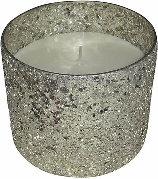 5" Crackled Glass Candle Holder with 26 oz Candle - Silver