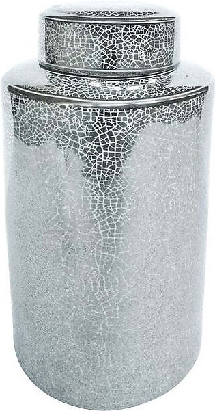 16" Ceramic Jar - Crackle Silver