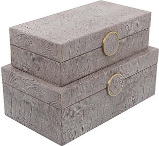 10"/12" Velvet-Covered Wood Boxes with Medallion Clasp Set of 2 - Beige