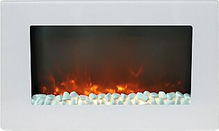 Electric Fireplace Callisto Wall Mount White 30 Inch Includes Crystals Flat Tempered Glass
