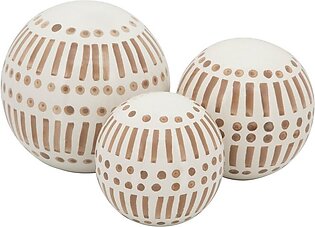 4"/5"/6" Dots and Dashes Ceramic Orbs Set of 3 - Tan
