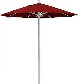 Venture Series 7.5' Patio Umbrella with Matted White Aluminum Pole Fiberglass Ribs Push Lift and Sunbrella 2A Jockey Red Fabric