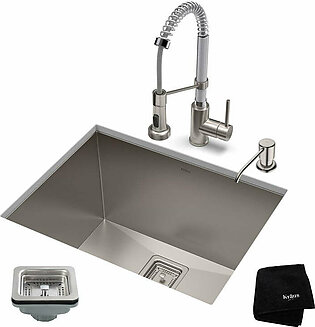 Pax 24" 18-Gauge Laundry and Utility Sink Combo Set with Bolden 18" Kitchen Faucet and Soap Dispenser