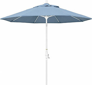 Sun Master Series 9' Patio Umbrella with Matted White Aluminum Pole Fiberglass Ribs Collar Tilt Crank Lift and Sunbrella 1A Air Blue Fabric