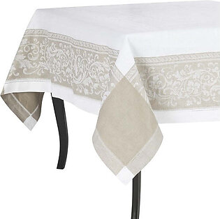 Versailles 71" x 71" Tablecloth - White and Beige