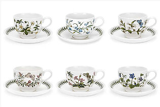 Botanic Garden Traditional-Shaped Teacups & Saucers - Assorted Motifs Set of 6