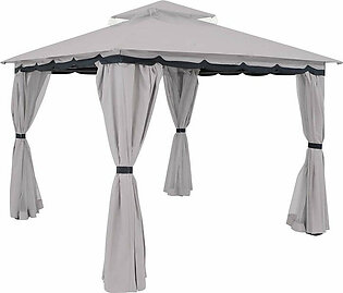 Soft Top Rectangle Patio Gazebo with Screens and Privacy Walls - Gray