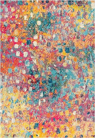 Contemporary POP Modern Abstract 120"L x 93"W Area Rug - Multi/Yellow