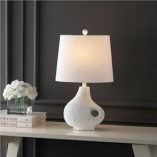 Charlotte 24" Designer Iron/Resin LED Table Lamp with Oval Shade - White Terrazzo
