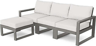 Edge Four-Piece Modular Deep Seating Set with Ottoman - Slate Gray/Textured Linen