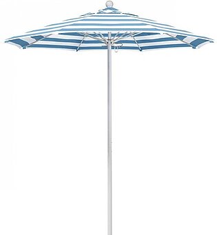 Venture Series 7.5' Patio Umbrella with Matted White Aluminum Pole Fiberglass Ribs Push Lift and Sunbrella 2A Cabana Regatta Fabric