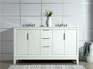 Elizabeth 60" Double Bathroom Vanity in Pure White w/ Carrara White Marble Top and Faucet(s)