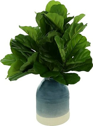 30" Artificial Fiddle Leaves in Blue and White Ceramic Jug