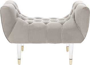 Eugenie Tufted Velvet Acrylic Bench - Pale Taupe