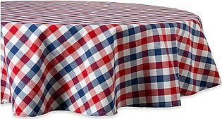 DII Red, White and Blue Check 70" Round Tablecloth