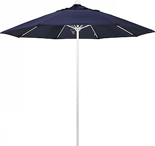 Venture Series 9' Patio Umbrella with Matted White Aluminum Pole Fiberglass Ribs Push Lift and Sunbrella 1A Navy Fabric