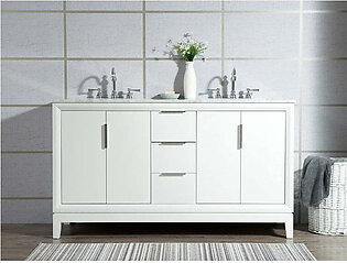 Elizabeth 60" Double Bathroom Vanity in Pure White w/ Carrara White Marble Top, Mirror(s) and Faucet(s)