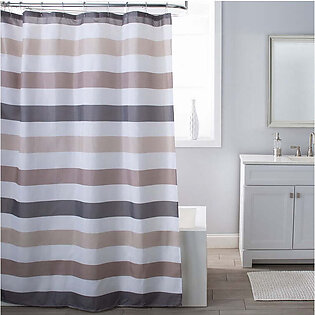 Cabana White/Gray/Taupe Shower Curtain/Eva Shower Curtain Liner/Annex Chrome Shower Hooks Set
