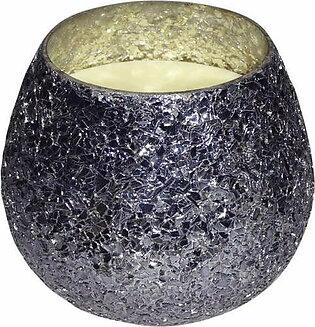 4" Crackled Glass Candle Holder with 11 oz Candle - Gray