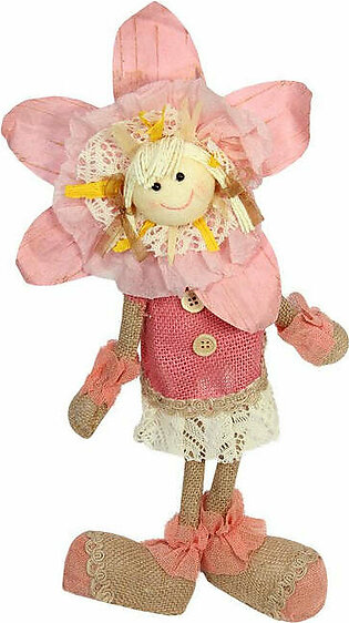 13.5" Pink Cream and Tan Spring Floral Standing Sunflower Girl Decorative Figure