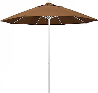 Venture Series 9' Patio Umbrella with Matted White Aluminum Pole Fiberglass Ribs Push Lift and Sunbrella 1A Teak Fabric