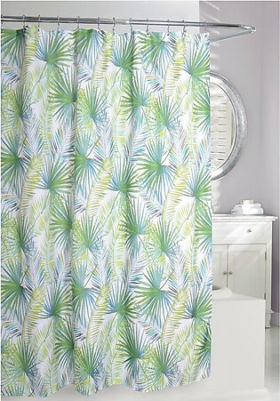 Palm Tree Green/White Shower Curtain/Eva Shower Curtain Liner/Annex Chrome Shower Hooks Set