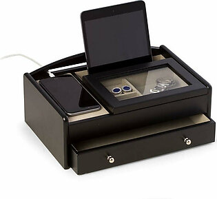 Wood Valet Box with Glass Lid - Matte Black