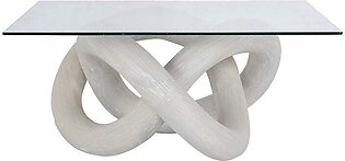 Knotty Square Coffee Table with Clear Glass Top - White