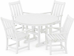 Vineyard Five-Piece Round Arm Chair Dining Set - White