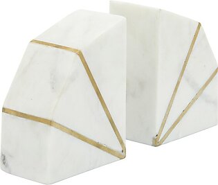 4" Polished Marble Bookends with Gold Inlays Set of 2 - White