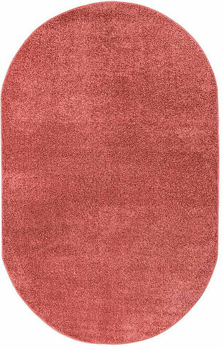 Haze Solid Low-Pile 6' x 9' Oval Area Rug - Red