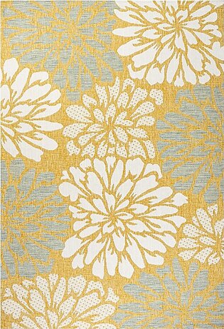 Zinnia Modern Floral Textured Weave 120" L x 93" W Indoor/Outdoor Area Rug - Yellow/Cream