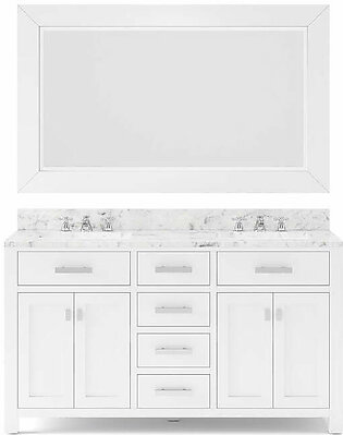 Madison 60" Double Bathroom Vanity in Pure White with Framed Mirror