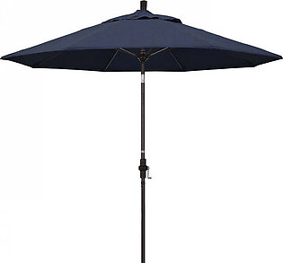 Sun Master Series 9' Patio Umbrella with Bronze Aluminum Pole Fiberglass Ribs Collar Tilt Crank Lift and Sunbrella 1A Spectrum Indigo Fabric