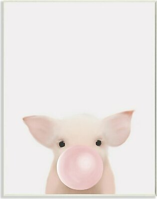 Baby Farm Piglet with Pink Bubble Gum 15" x 10" Wall Plaque Wall Art