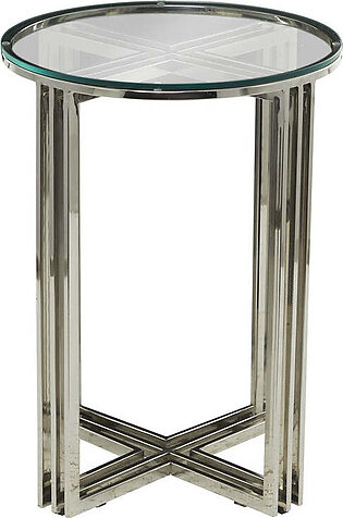 18" x 18" x 25" Stainless Steel Accent Table with Clear Glass Top - Silver