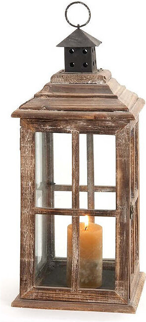 9" x 9" x 23" Brown Chinese Fir Traditional Lantern Candle Holder