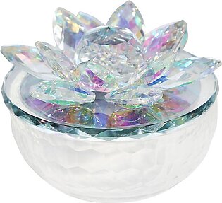 5" x 3.5" Rainbow Crystal Lotus Trinket Jar