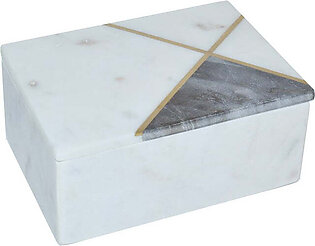7" x 5" Marble Rectangular Box with Brass Inlay - White/Gray