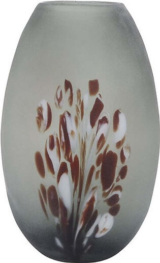 12" Frosted Glass Vase with Red Detail - Gray