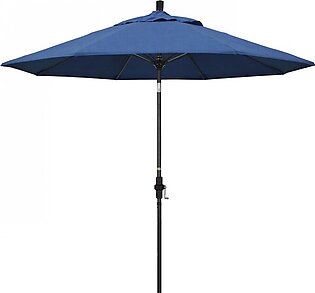 Sun Master Series 9' Patio Umbrella with Matted Black Aluminum Pole Fiberglass Ribs Collar Tilt Crank Lift and Sunbrella 1A Regatta Fabric