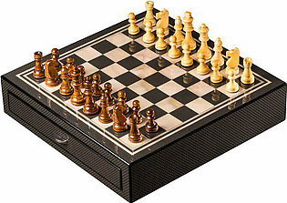 Carbon Fiber and Mother of Pearl Chess Set with Accessory Drawers and Weighed Pieces
