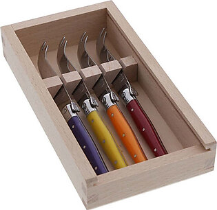Four Cheese Knives with Multi-Color Handles in Box