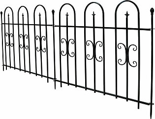 Outdoor Lawn and Garden Metal Finial Topped Decorative Border Fence Panel Set - 8' - Black - 2-Pack
