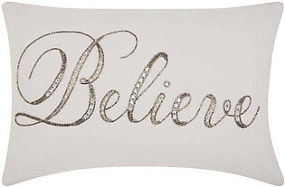 Kathy Ireland Beaded " Believe" White 12" x 18" Throw Pillow