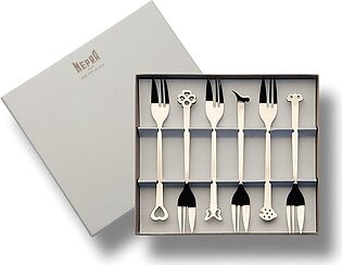Evento Stainless Steel Cake Forks Set of 6 in Gift Box